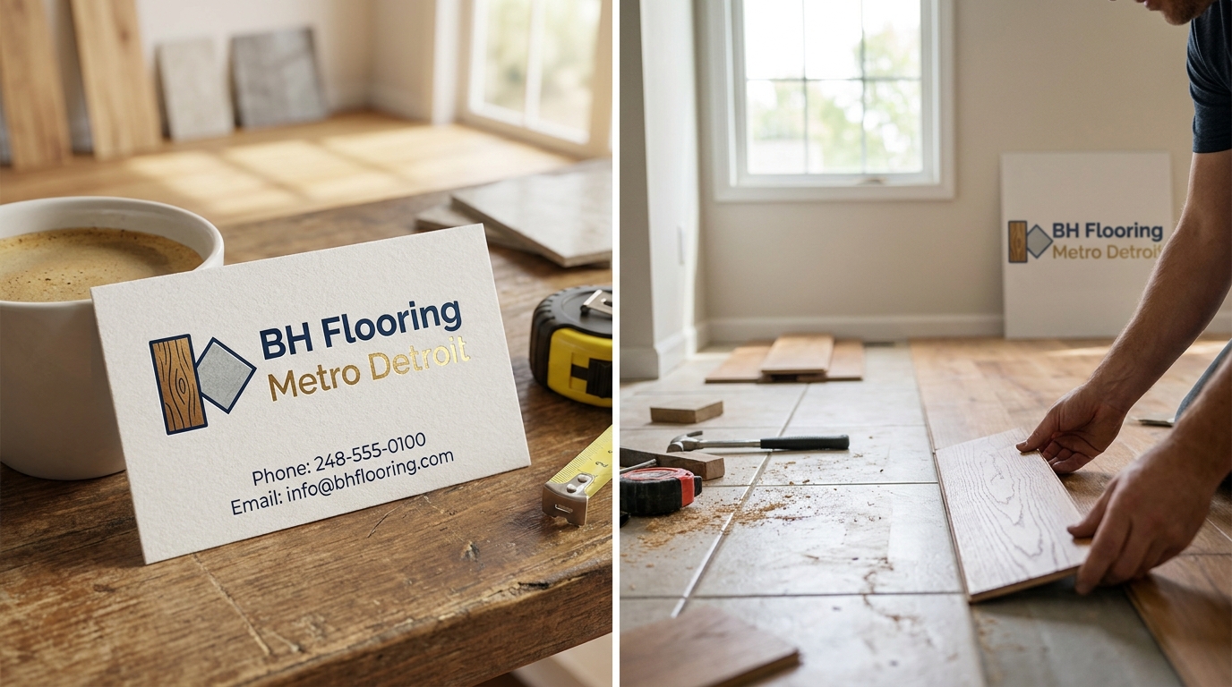 BH Flooring Metro Detroit business card mockup — BH Flooring Metro Detroit, Metro Detroit, MI