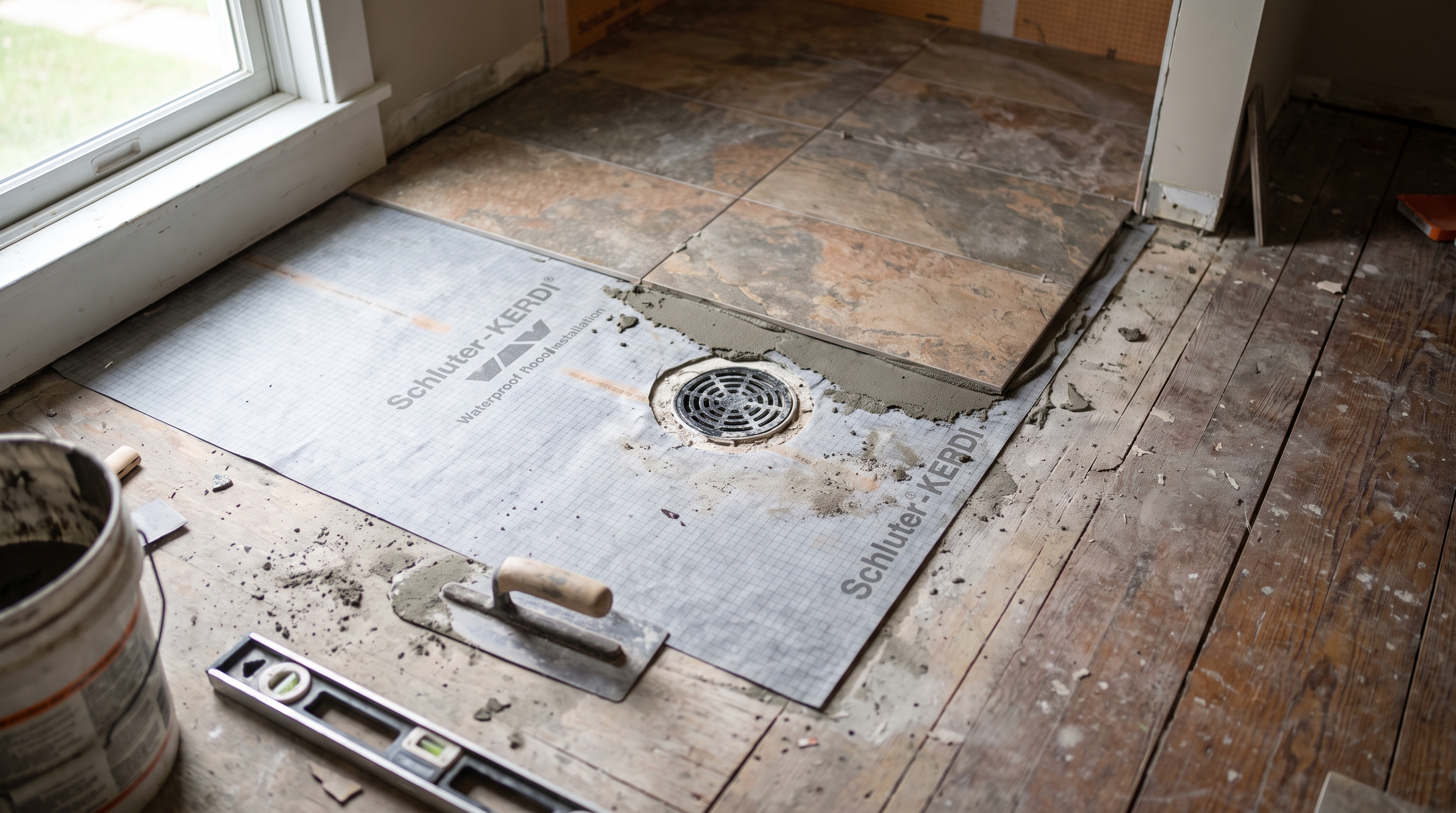 Bathroom floor tile with waterproof membrane — BH Flooring Metro Detroit, Metro Detroit, MI