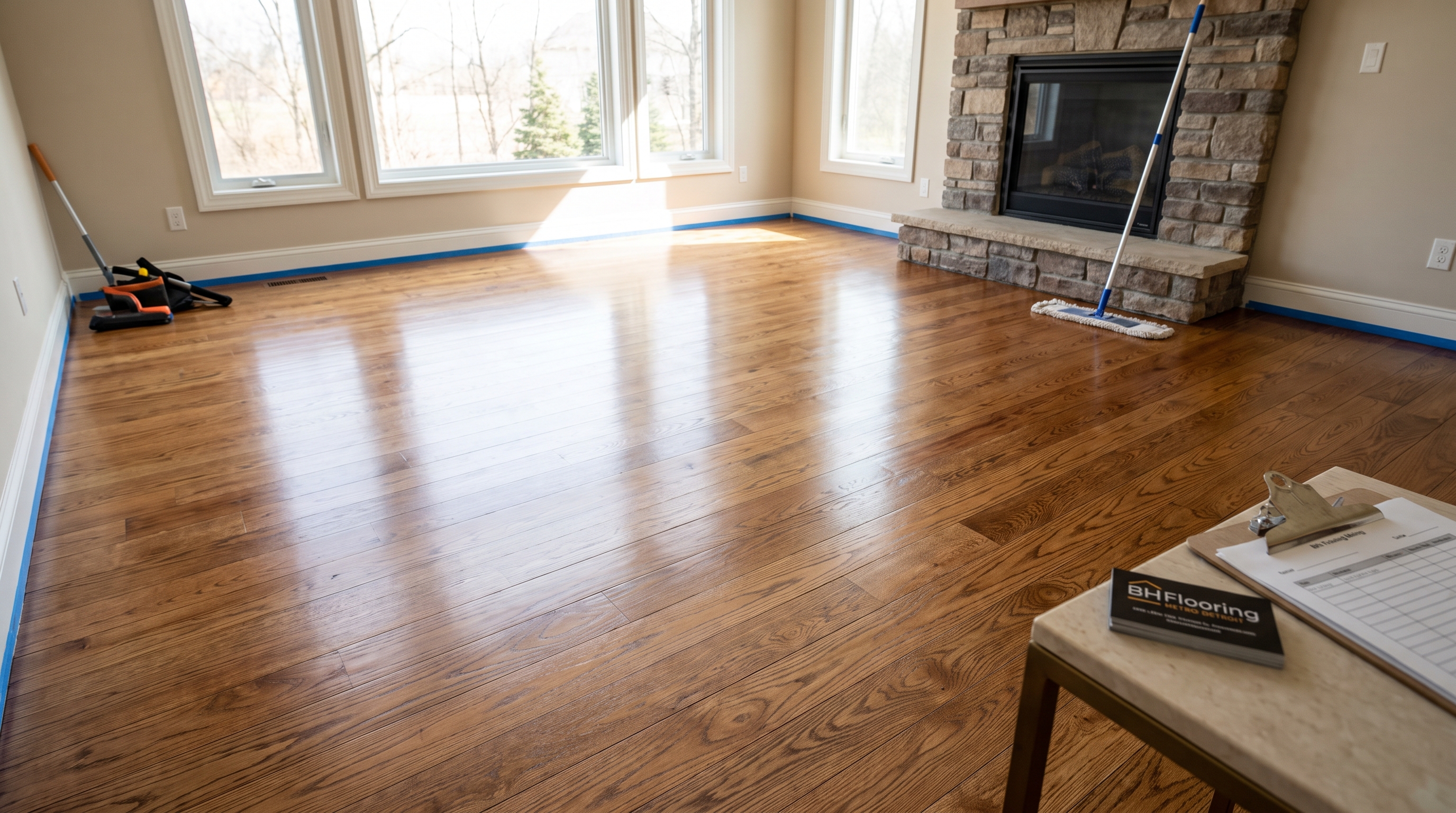 Freshly sanded and stained hardwood floor — BH Flooring Metro Detroit, Metro Detroit, MI