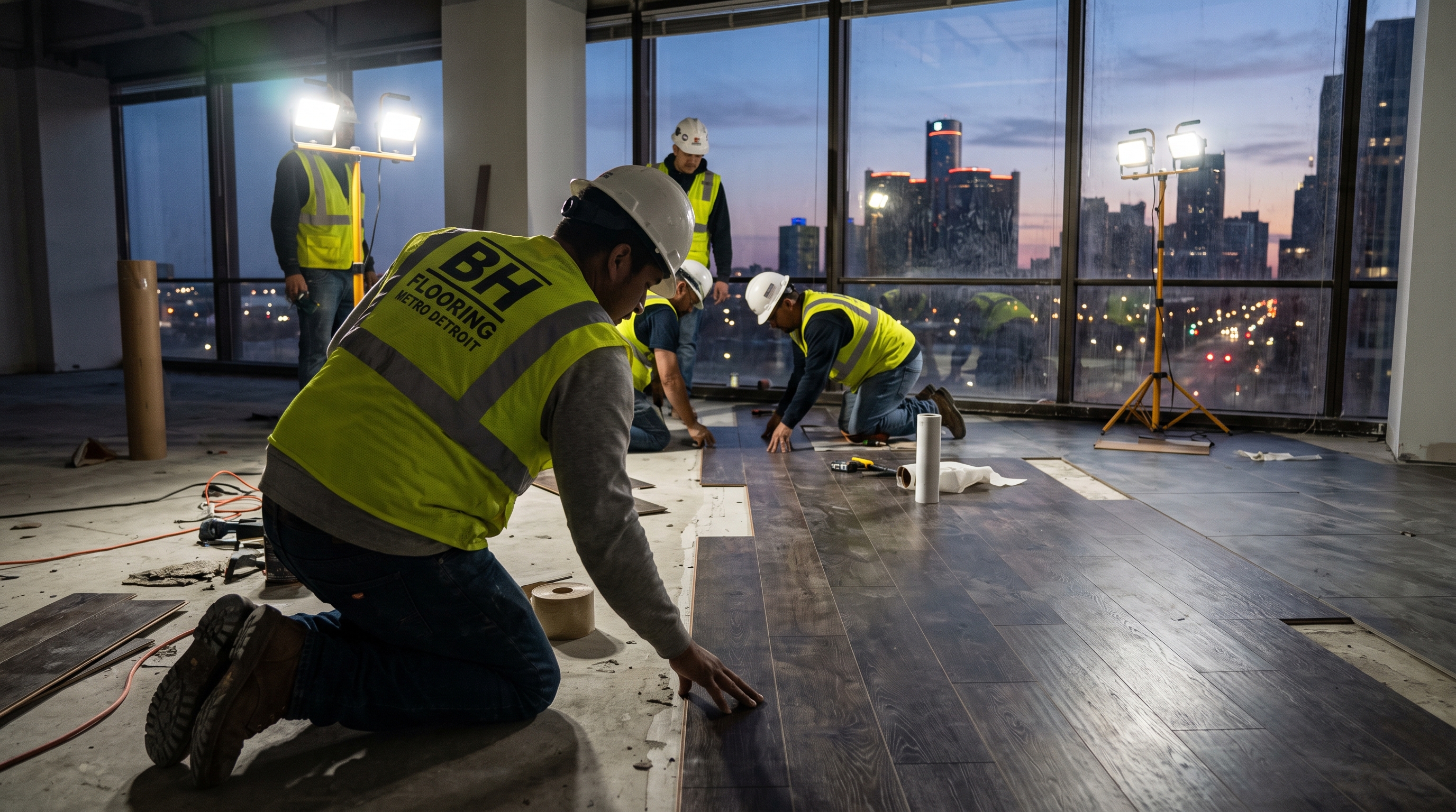 After-hours commercial flooring install — BH Flooring Metro Detroit, Metro Detroit, MI