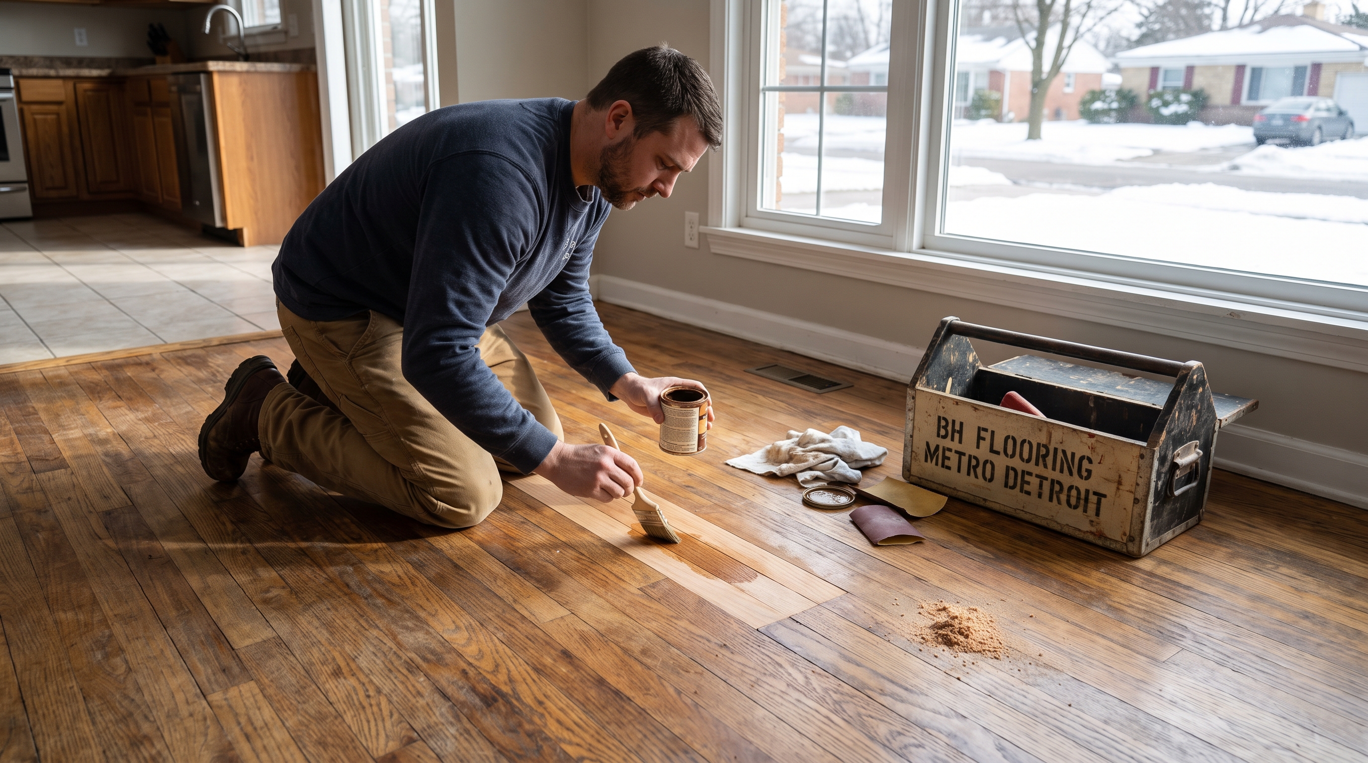 Hardwood stain color matching on repair — BH Flooring Metro Detroit, Metro Detroit, MI